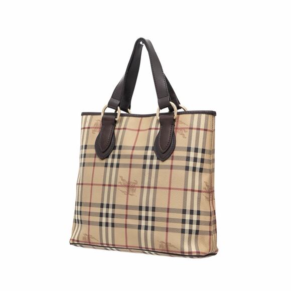 Burberry Leather Trimmed Haymarket Nova Check Medium Tote Bag Vintage - Picture 3 of 13